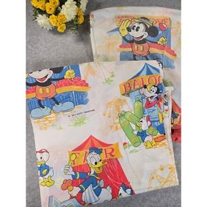 Vtg Pacific Disney Twin Sheet Set Mickey Mouse & Friends Carnival Fair 2pcs 70's